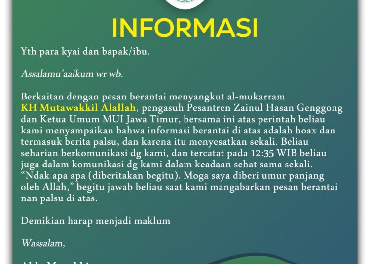 Akh. Muzakki (Sekretaris umum MUI Jatim) terhadap Isu KH Moh Hasan Mutawakklil Alallah