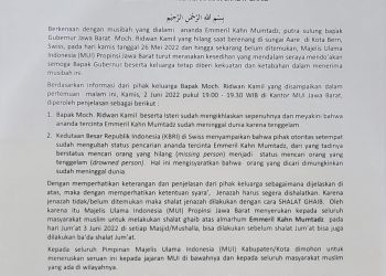 Jumat Ini, MUI Jabar Ajak Shalat Gaib untuk Putra Ridwan Kamil